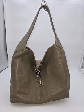 Dooney & Bourke Taupe Pebbled Leather Hobo Shoulder Bag Lock Sac